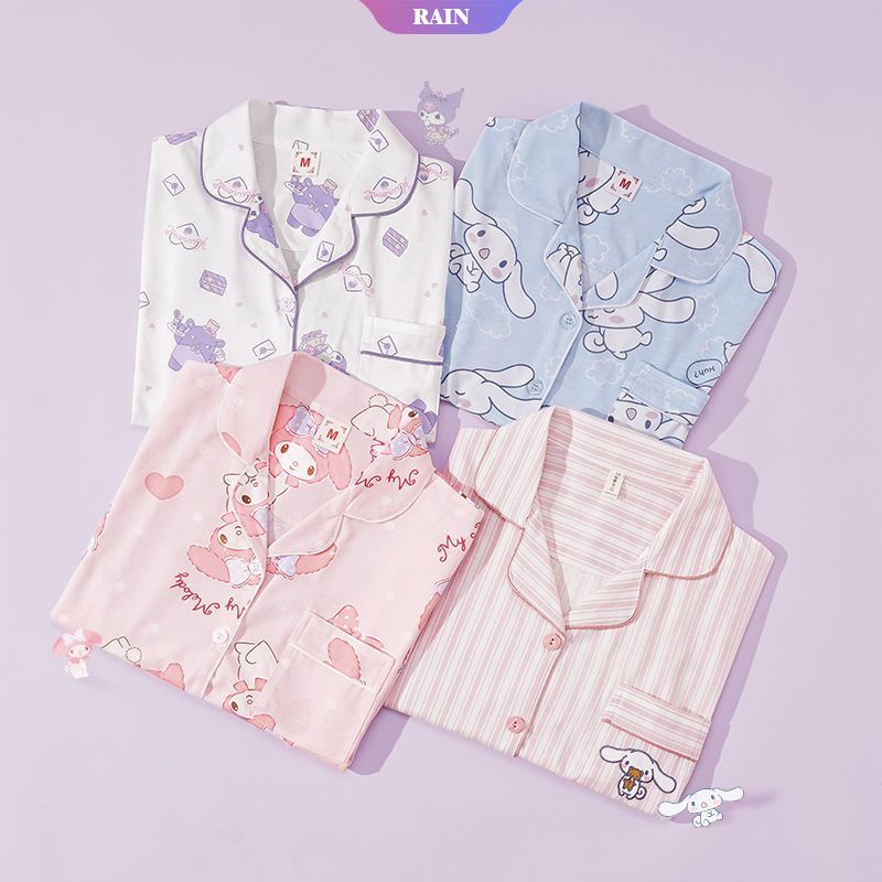 SANRIO Bộ Đồ Ngủ Hai Mảnh Hình Cinnamoroll My Melody Kuromi Hoạt Hình Dễ Thương Thời Trang Xuân Thu Cho Nữ [RAIN]