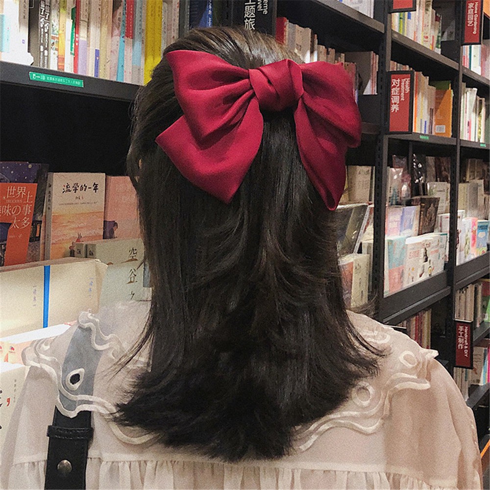 Kẹp tóc nơ lụa satin màu trơn thời trang dành cho nữ