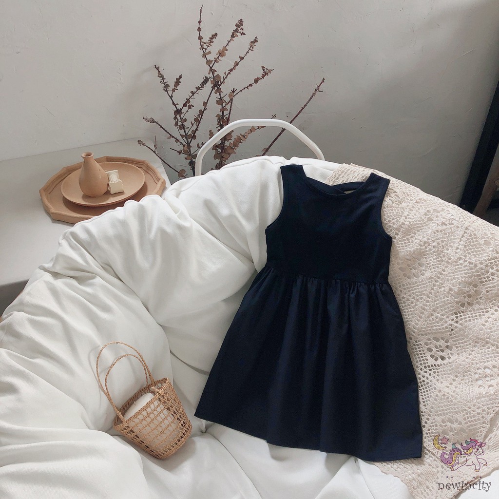 Đầm Không Tay Thiết Kế Hở Lưng Phong Cách Hàn Quốc Xinh Xắn Cho Bé Gái