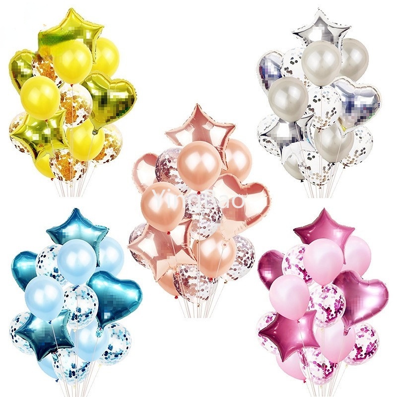 Set 14 Bong Bóng Lá Nhôm Nhiều Màu Sắc Trang Trí Tiệc Sinh Nhật