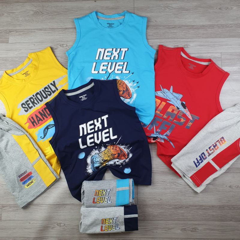 38-55 kg Bộ quần áo 3 lỗ bé trai size đại Set trẻ em nam vải cotton co giãn 4 chiều
