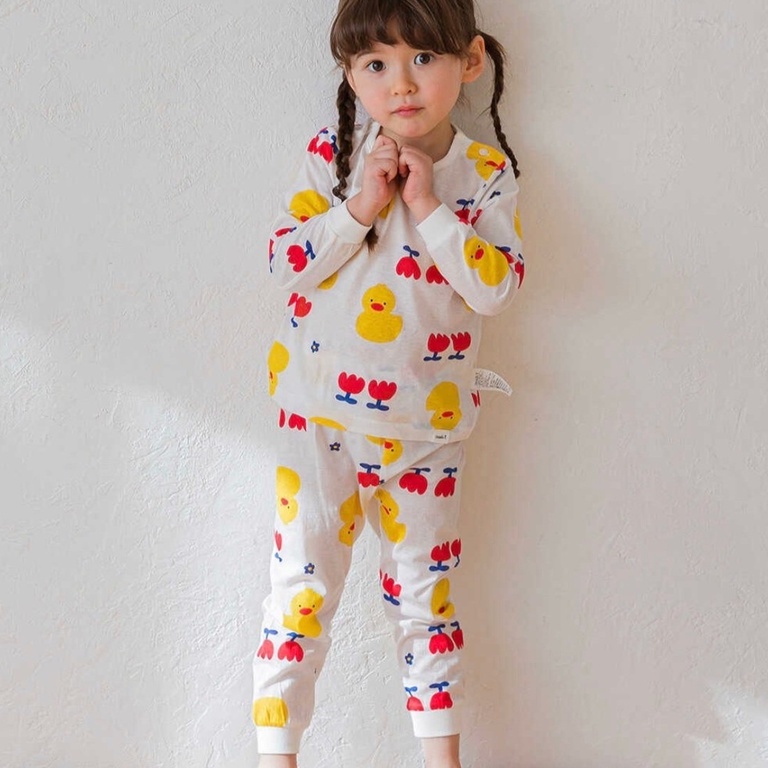 Bộ Dài Tay Cao Cấp Bé Gái Nội Địa Hàn Quốc Của Hãng Cordii, Chất Cotton giấy Organic Mẫu Vịt Vàng