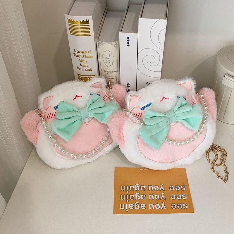 Túi Đeo Chéo Hình Mèo May Mắn Nhồi Bông Dễ Thương Phong Cách Lolita
