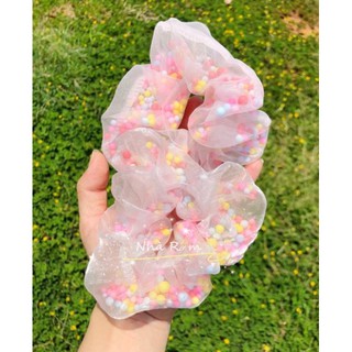 Cột tóc SCRUNCHIES pom pom (hạt to, hạt nhỏ và mix hạt)