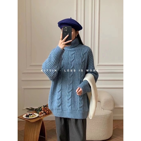 Áo len vặn thừng cổ lọ