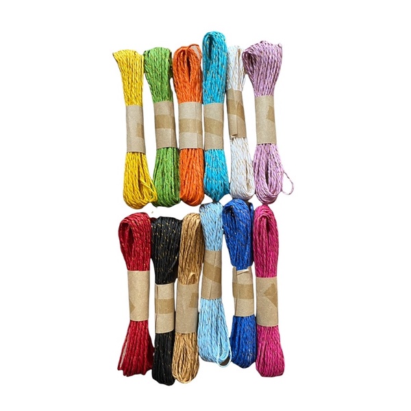 Set 12 bó dây thừng giấy có sợi kim tuyến đủ màu trang trí hộp quà, thiệp, nguyên liệu handmade