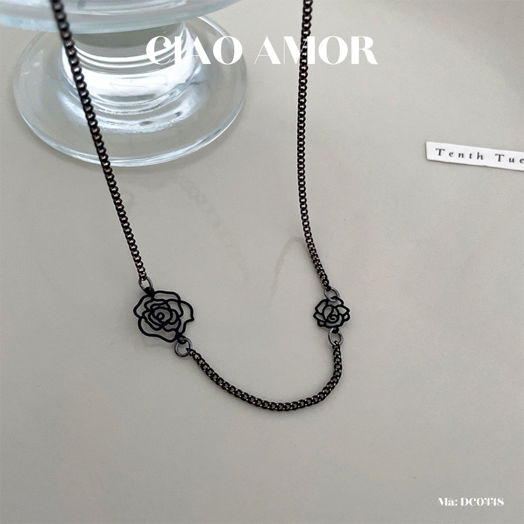 Choker nữ, Dây chuyền, vòng cổ ngắn hoa hồng đen thanh lịch Trang sức Ciao Amor - DC0448