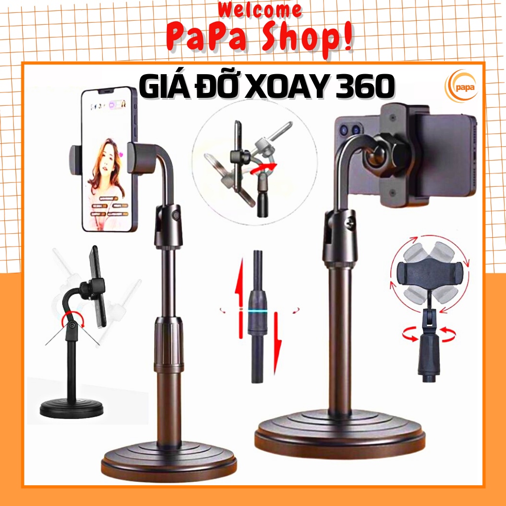 Giá Đỡ Điện Thoại Livestream để Treo Kẹp Quay Phim Ghi Hình xem video Ổn Định Xoay 360 Độ - Chiều Cao 38mm - Đế Nặng