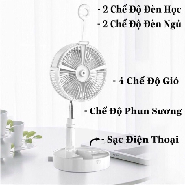 QUẠT SẠC TÍCH ĐIỆN GẤP GỌN DU LỊCH có remote điều khiển từ xa.