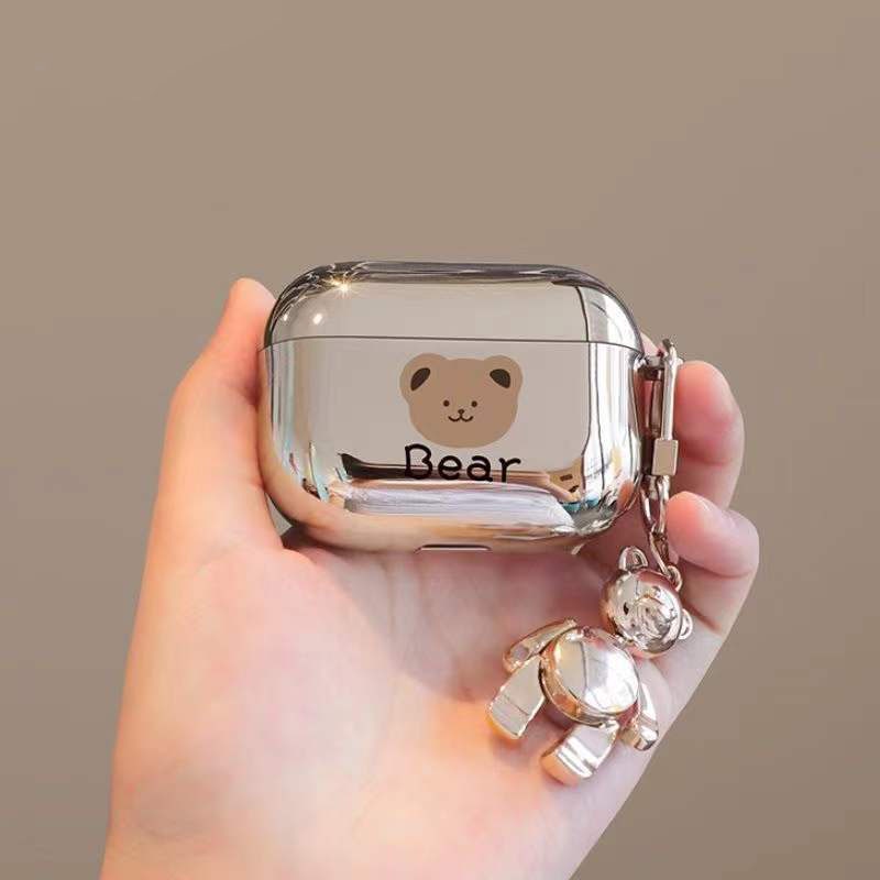 Vỏ bảo vệ hộp sạc tai nghe bằng silicon Bear họa tiết hoạt hình mạ điện cho Apple AirPods Pro AirPods 1 AirPods 2 Airpods 3(2021)