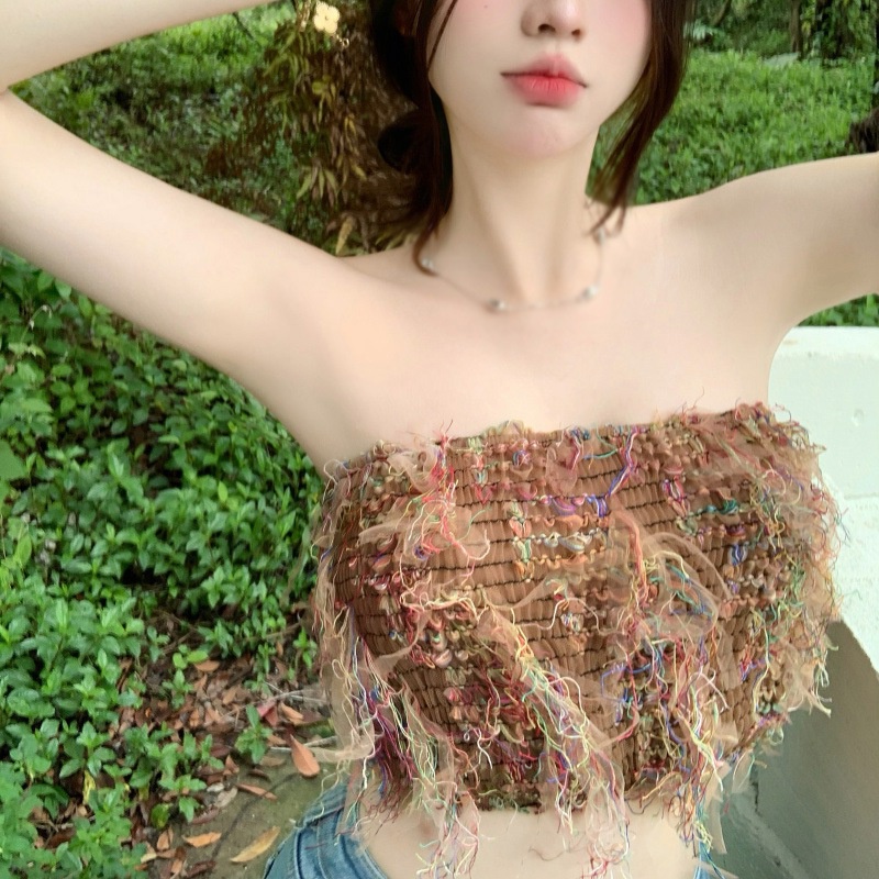 Áo Ống Không Tay Phối Tua Rua Nhiều Màu Sắc Phong Cách Hàn Quốc Quyến Rũ Dành Cho Nữ