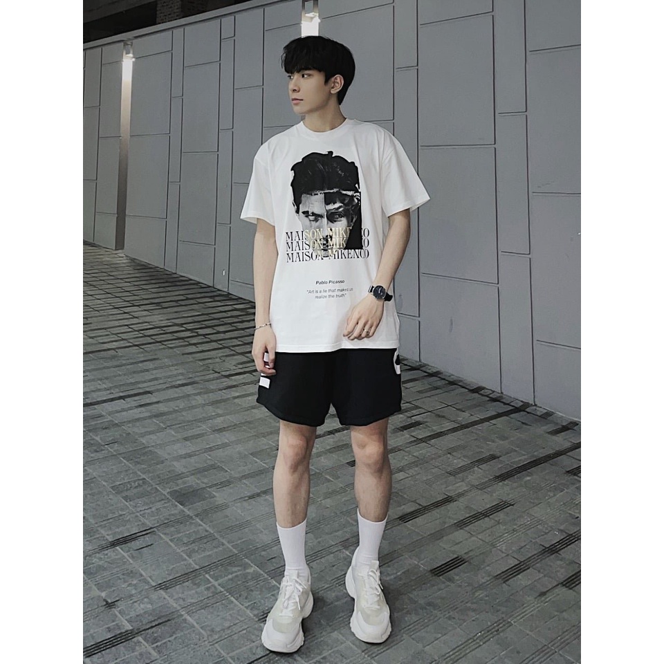 Áo phông Mikenco PABLO form rộng đẹp tay lỡ kiểu hàn quốc vải cotton HARIQUEEN - Áo thun tay lỡ nam nữ unisex freesize
