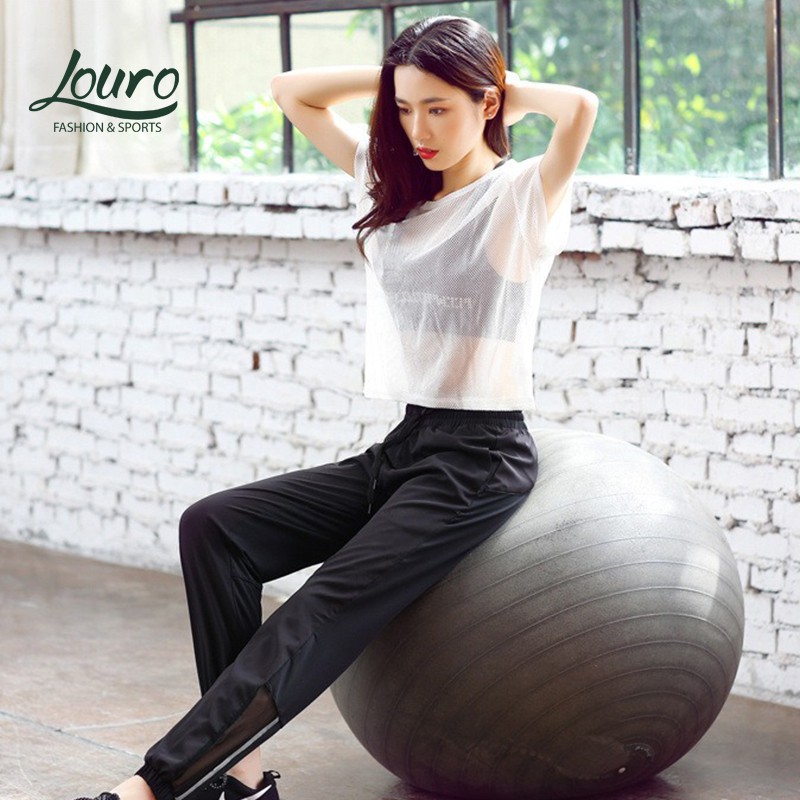 Áo lưới tập thể thao Louro AL10, kiểu áo lưới tập gym, yoga, zumba, chạy bộ, vải lưới thông thoáng khi vận động