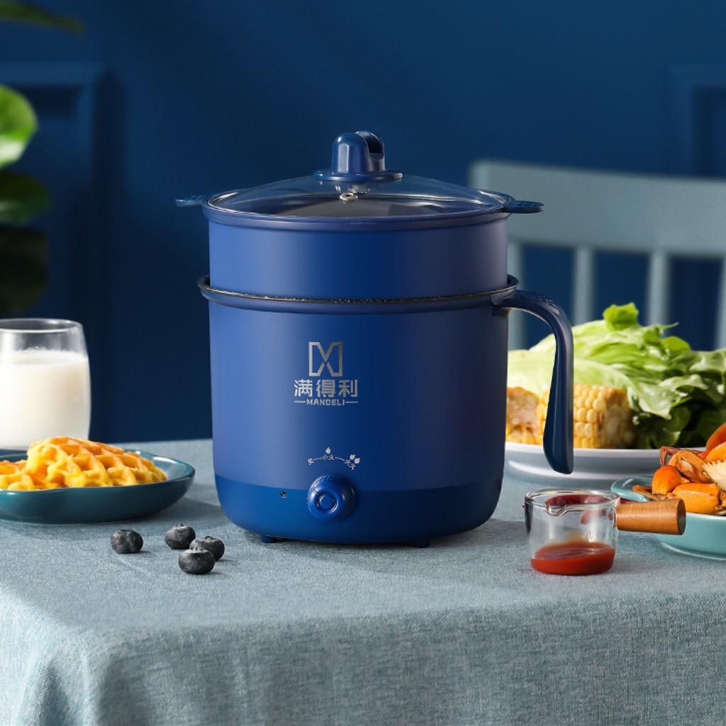 Nồi Lẩu Điện Mini Núm Xoay 2 NẤC NHIỆT Kèm Giá Hấp 1,8L, Ca Nấu Mì,Nấu Cơm Đa Năng 2 Tầng Cao Cấp