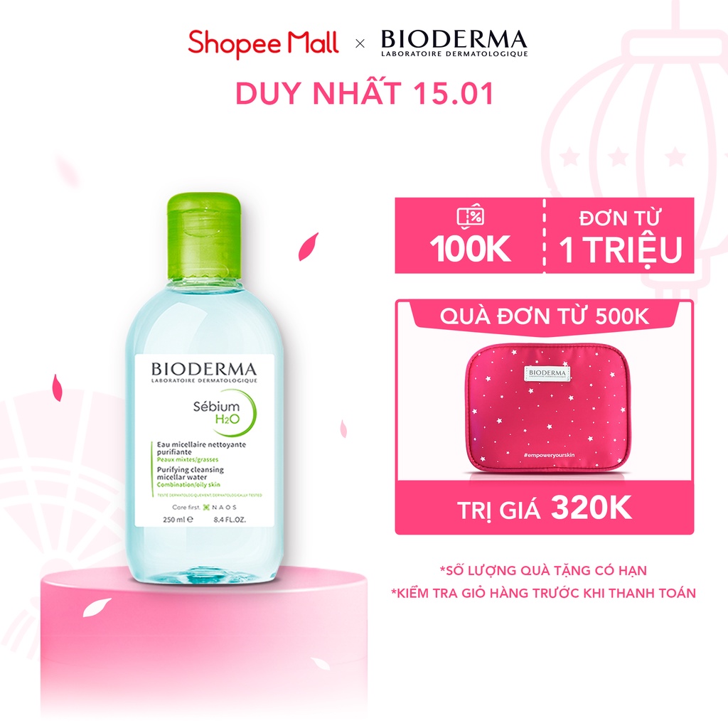 Dung dịch làm sạch và tẩy trang công nghệ Micellar Bioderma Sebium H2O - 250ml dành cho da hỗn hợp đến da dầu