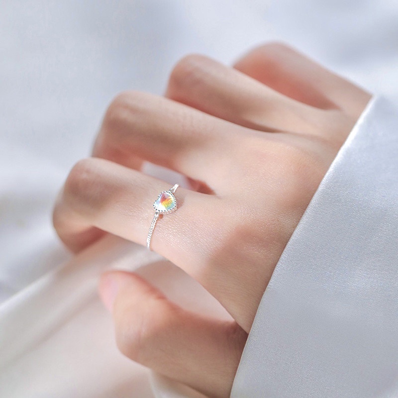 Nhẫn bạc S925 xích tim dây rút moonstone nhân tạo-Blackmeo.silver