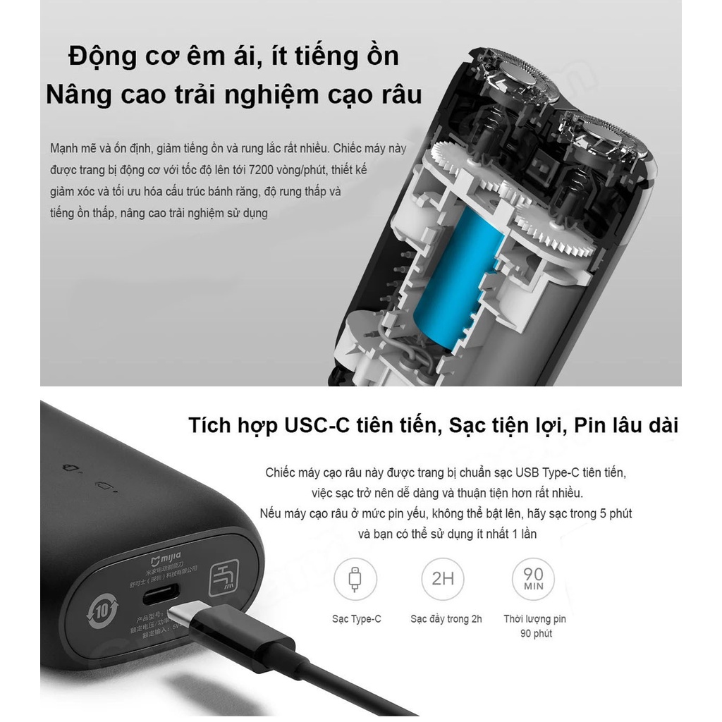 Máy Cao Râu Xiaomi, Máy Cạo Râu Mini Xiaomi Mijia MSX201 Chống Nước, Lưỡi Dao Kép Êm Ái, Dễ Chịu, Vệ Sinh Dễ Dàng