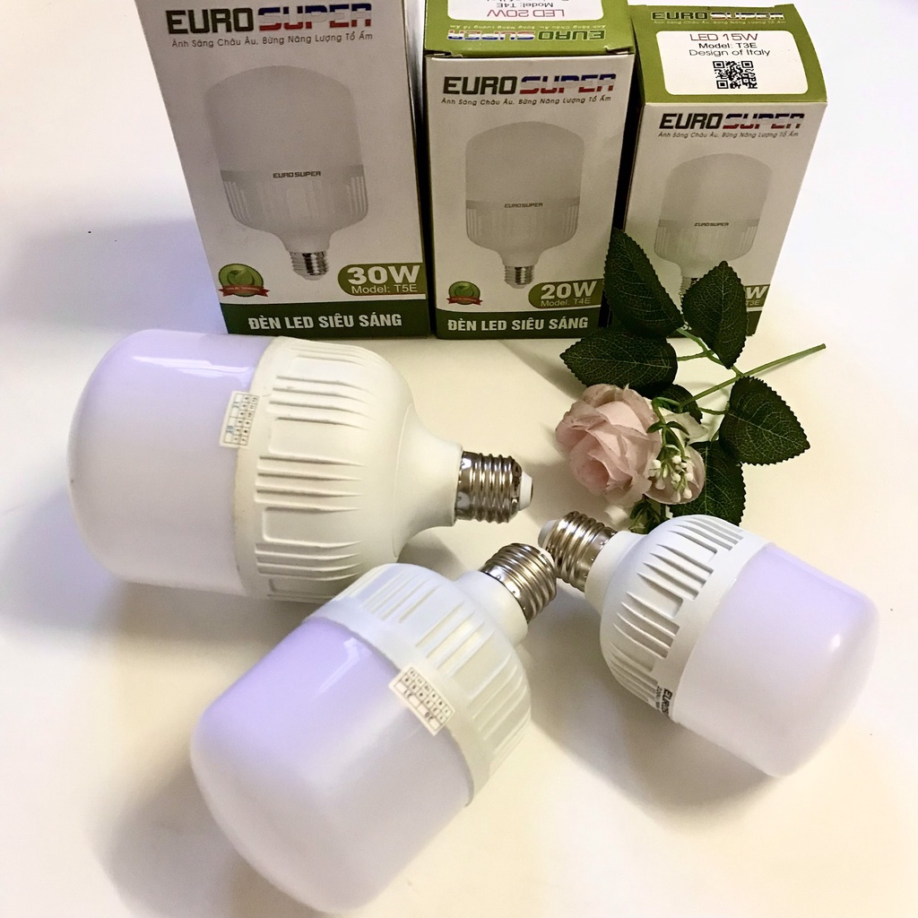 Bóng Đèn Led EURO SUPER Trụ Nhựa Siêu Sáng, Siêu Tiết Kiệm Điện - Công Suất 5w - 65w -
