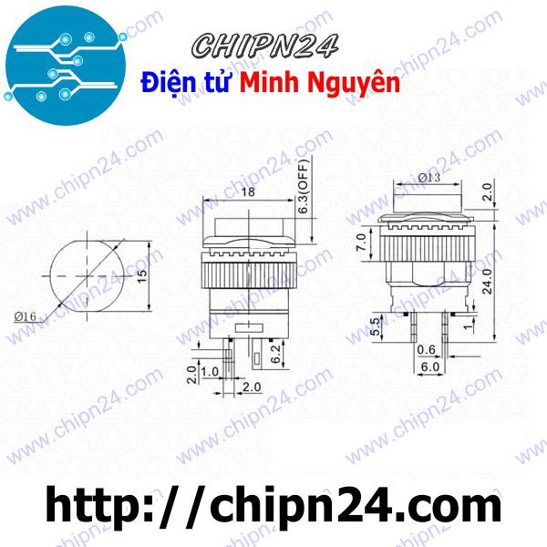 [1 CÁI] Nút nhấn tự giữ có đèn phi 16 ĐỎ R16-503AD 3A 250V