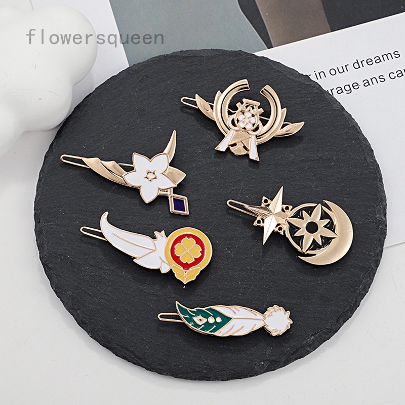 Flowersqueen Kẹp tóc họa tiết nhân vật genshin thời trang cho nữ