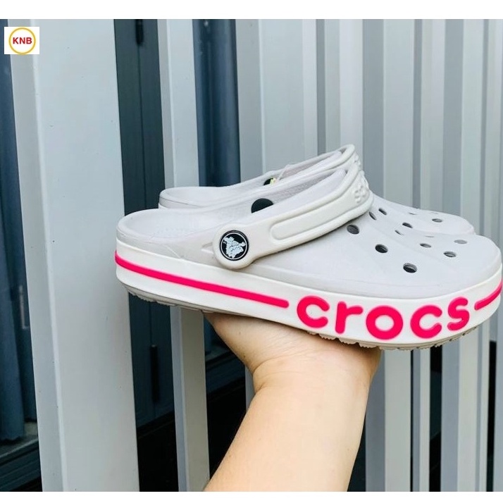 Dép Nữ Nam, Dép Sục Nam Nữ Cross Baya Gắn Sticker -Freeship+ kèm 12 sticker- Phong Cách năng Động Trẻ Trung-Xám logo đỏ