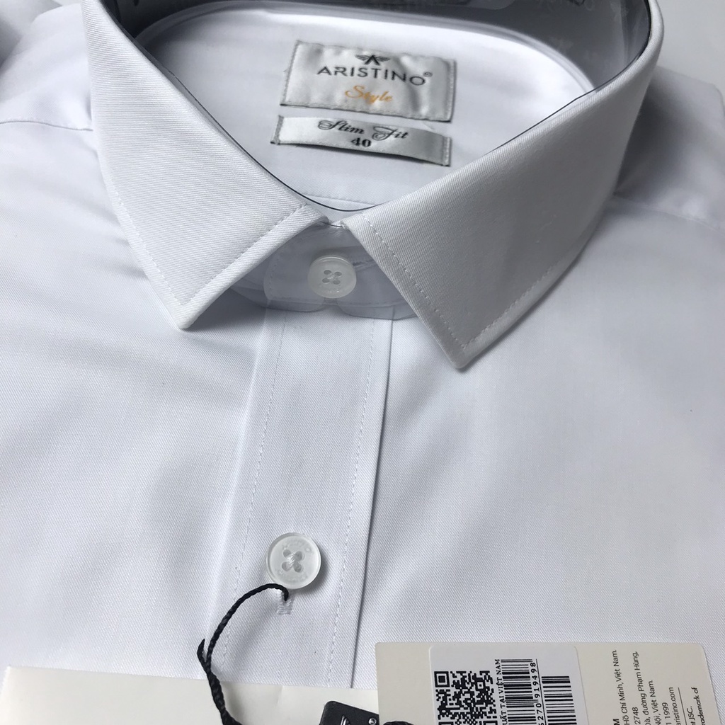 Áo sơ mi nam ngắn tay Aristino màu trắng trơn sợi tre kháng khuẩn ,dáng ôm ,tà lượn, không túi ASSR03
