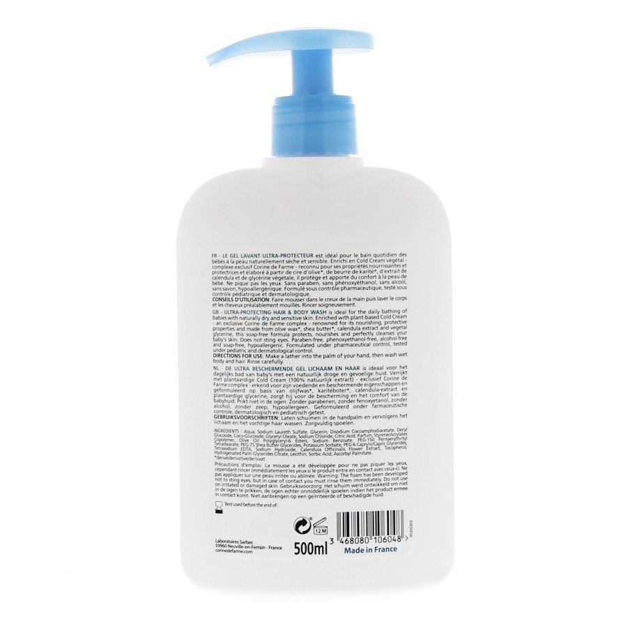 CORINE DE FARME tắm gội cho bé - Corine de Farme ULTRA-PROTECTING HAIR & BODY WASH cho da khô, nhạy cảm 500ml | BigBuy360 - bigbuy360.vn