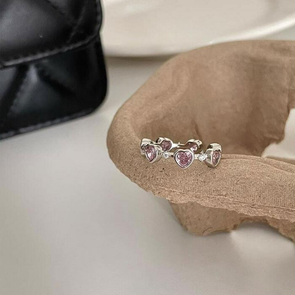 Nhẫn Hở Hình Vương Miện Đính Đá Zircon Màu Hồng Sang Trọng Cho Nữ