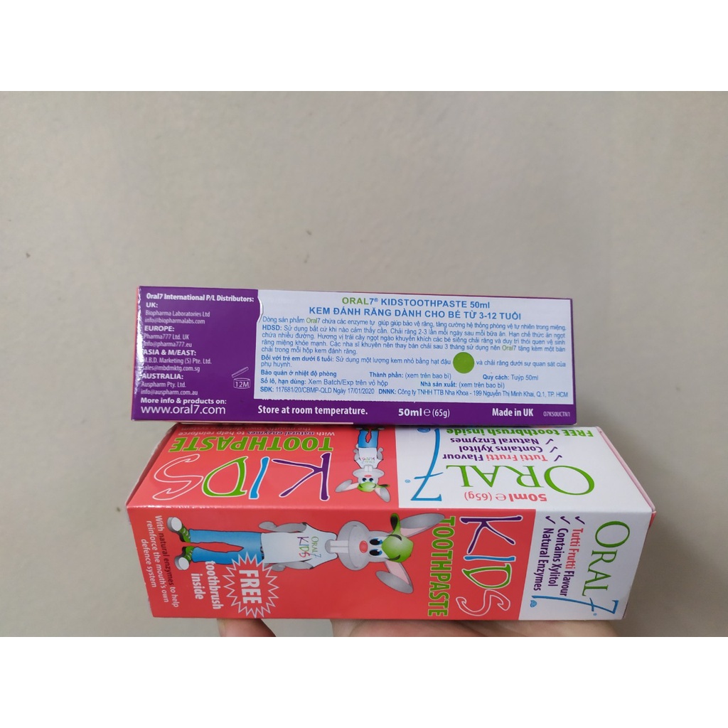 Kem đánh răng cao cấp dành cho trẻ em từ 3 đến12 tuổi Oral7 Kids Toothpaste hương trái cây an toàn cho bé