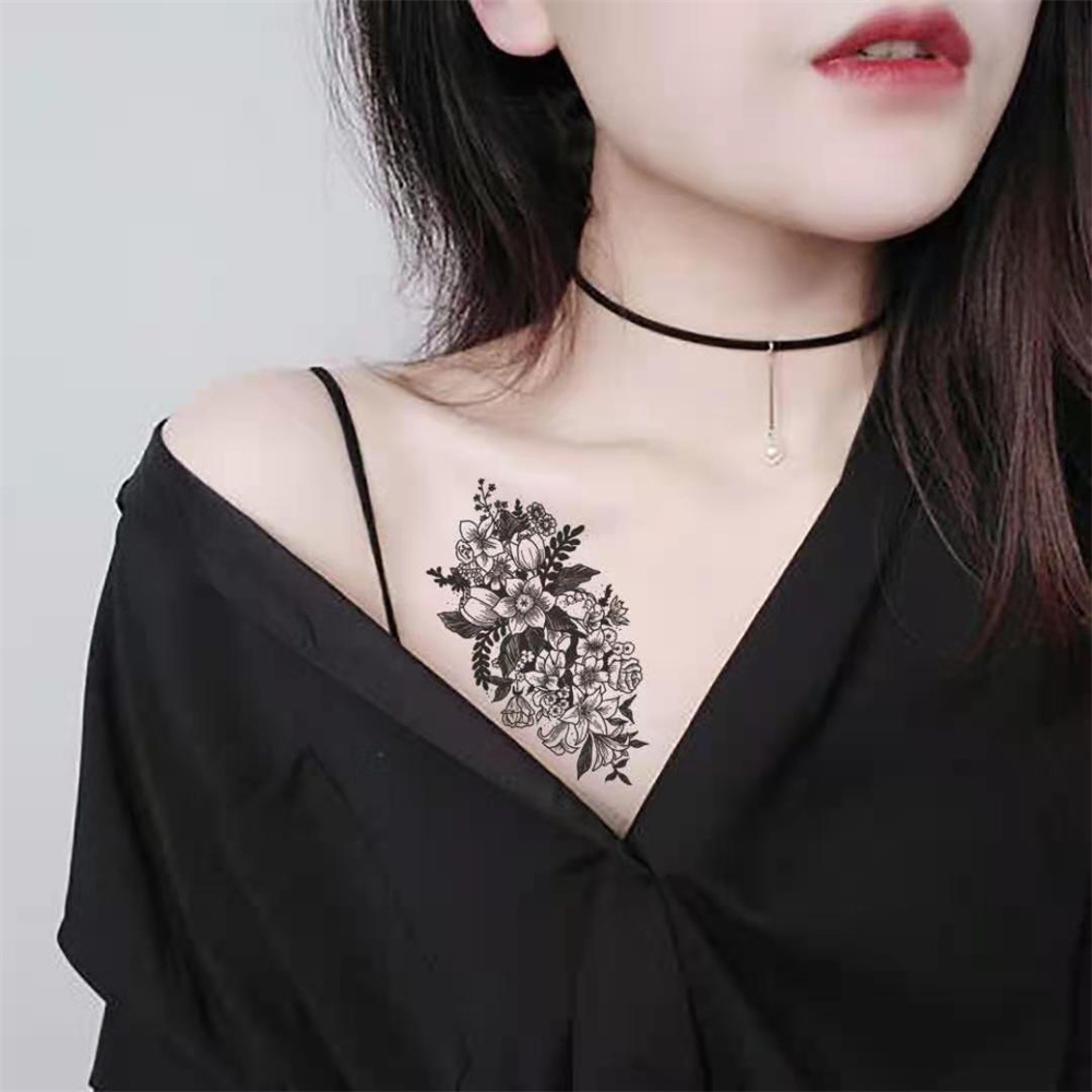 Set 30 Hình Xăm Dán Tạm Thời Hình Hoa Hồng Đen