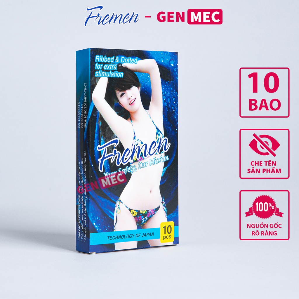 Hộp 10 cái Bao cao su FREMEN có gai nhám - sản xuất theo công nghệ Nhật Bản
