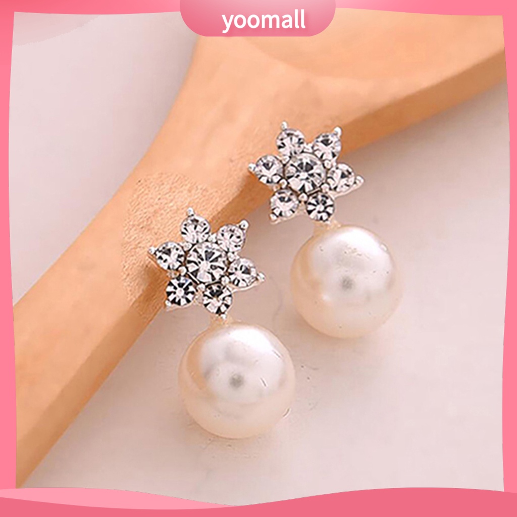 Khuyên tai đính đá và ngọc trai giả thời trang thanh lịch dành cho nữ