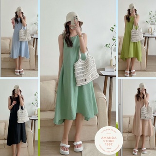 Váy ba lỗ dài dáng rộng xòe chất đũi khoét nách, đầm chất đũi ba lỗ nhiều màu unisex