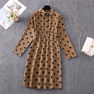 Đầm Sơ Mi Nhung Tay Dài Màu Xanh Dương Phong Cách Vintage Thời Trang Thu Đông 2020