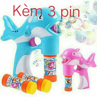 Súng thổi bong bóng con cá heo có nhạc có đèn (kèm 3 pin)