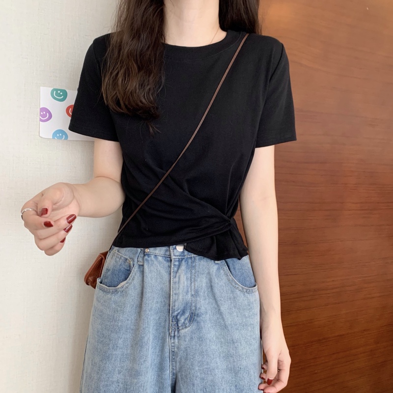 SUXI Áo Thun Tay Ngắn Cổ Tròn Màu Sắc Đơn Giản Thời Trang Mùa Hè Dành Cho Nữ