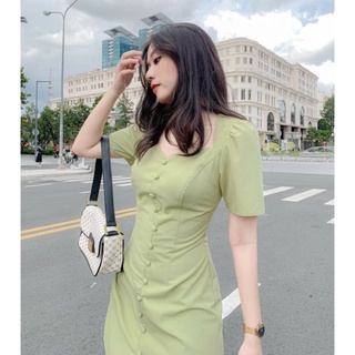 Váy khuy cúc bọc hở lưng dáng chữ A đơn giản đủ màu đủ size