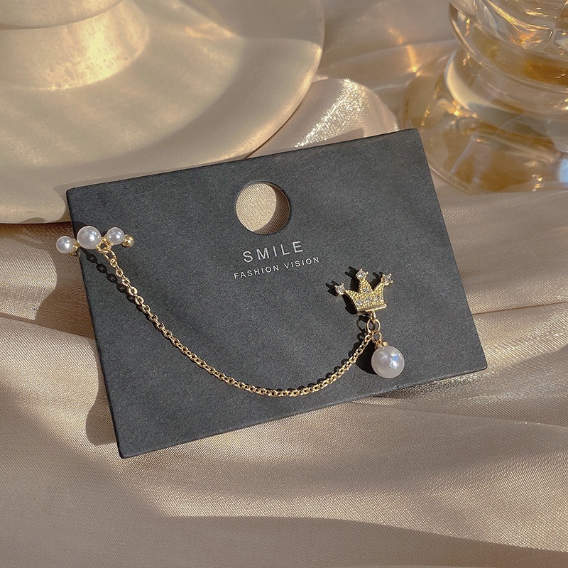 Một Mảnh Bông Tai Dạng Kẹp Xương Cá Đính Ngọc Trai Đơn Giản Chất Lượng Cao Cá Tính Phong Cách Hàn Quốc