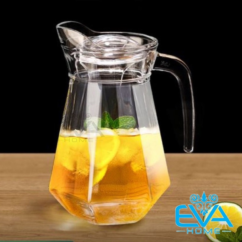 Bình Thuỷ Tinh Đựng Nước 1.3L Quai Cầm Miệng Rót Cạnh Kim Cương EH1028 Glass Pitcher Diamond Shape Striped Jar 1300 ML