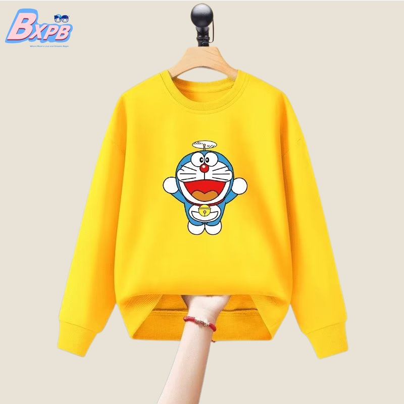 Áo Thun Tay Dài Cổ Tròn Dáng Rộng In Hình Doraemon Thời Trang 2022 Cho Bé 3-15 Tuổi 100-160 Tuổi