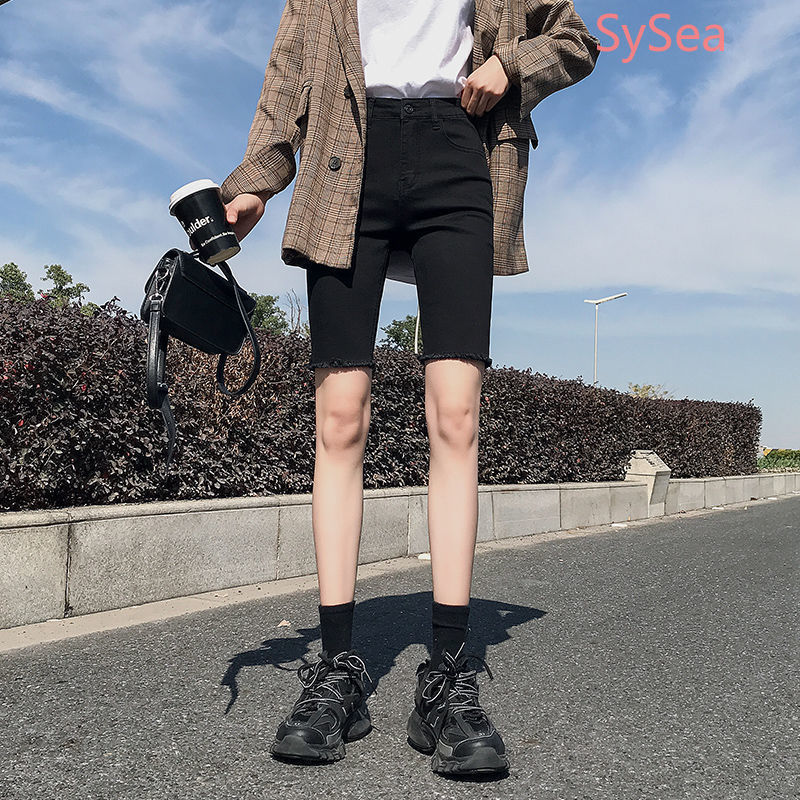 Quần short bằng Denim lưng cao kích thước lớn cho nữ