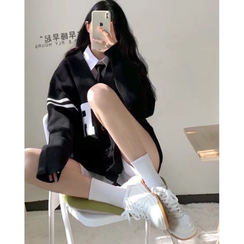 Áo Khoác Cardigan Nỉ Ngoại Nút To_Thêu R Tay 2 Sọc_Chất Nỉ Ngoại Bông Dày Dặn Mịn Không Xù Lông_Áo Form Rộng Unisex_AK48