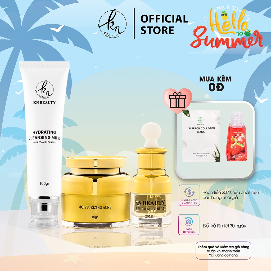 &lt;Nhận quà ngay&gt;Combo 3 sản phẩm Ngừa mụn Giảm Thâm Trắng Da KN Beauty: Kem dưỡng 15gr + Serum 20ml  + Sữa rửa mặt 100g