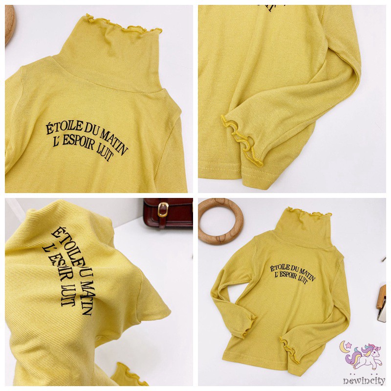 Áo sweater dệt kim cổ lọ xinh xắn thời trang cho bé gái phong cách Hàn Quốc