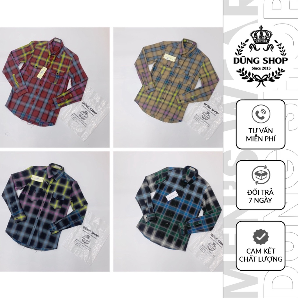 Sơ mi kẻ nam họa tiết kẻ ô loang pha màu cực chất cho anh em -T013