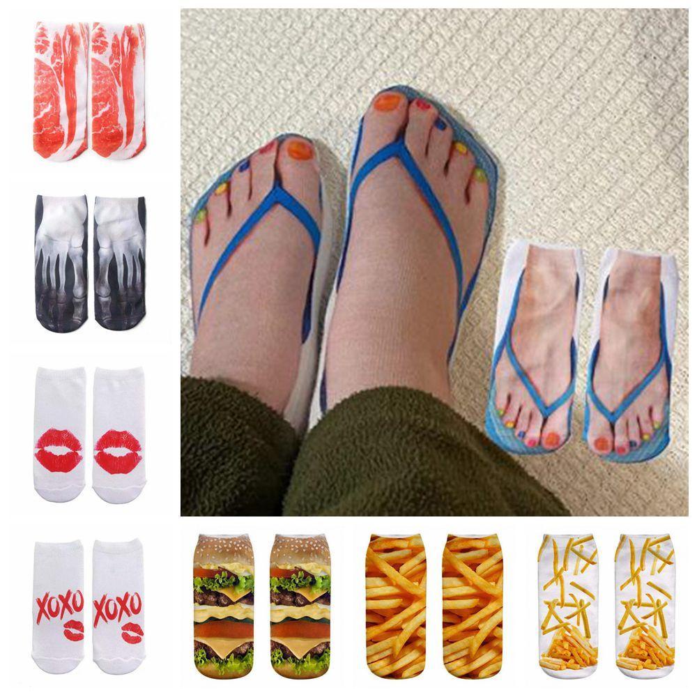 JUNE Đôi Vớ Cotton NgắN HọA TiếT 3D ThờI Trang Cho Nam Nữ