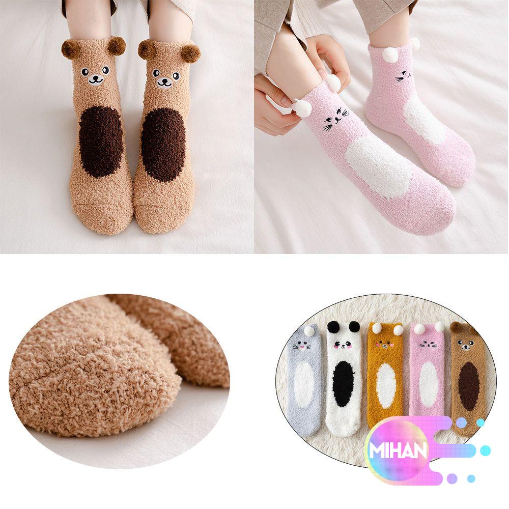 Vớ nhung san hô giữ ấm mềm mại họa tiết gấu dễ thương