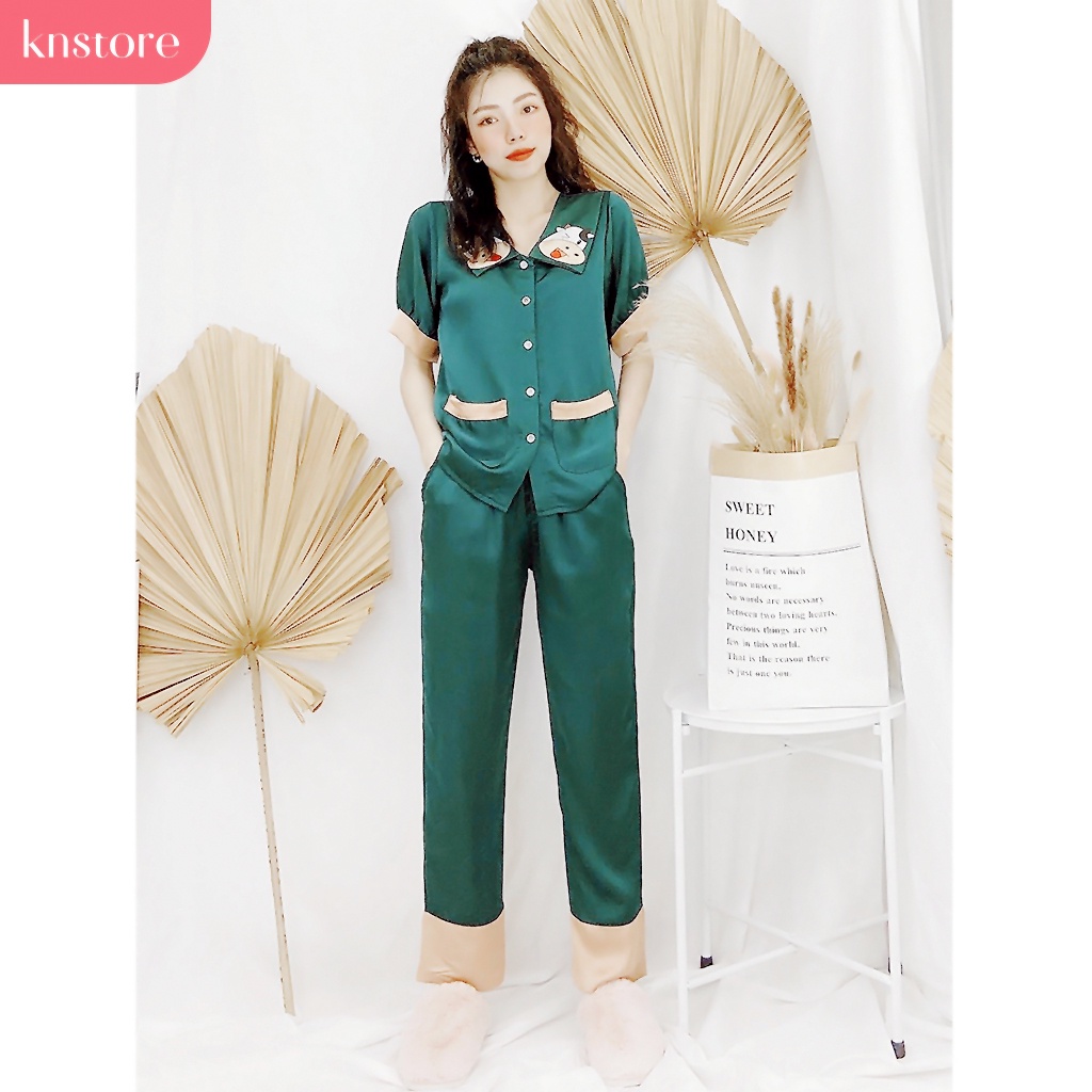 Pijama lụa satin tay ngắn quần dài, Đồ ngủ nữ lụa cao cấp mát mịn không nhăn ẢNH THẬT CỦA SHOP - Kn Store Việt Nam