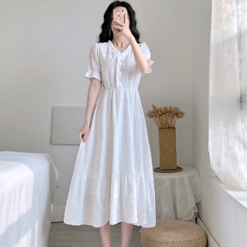 Đầm Trắng Phong Cách Retro Pháp Thanh Lịch Cho Nữ | BigBuy360 - bigbuy360.vn