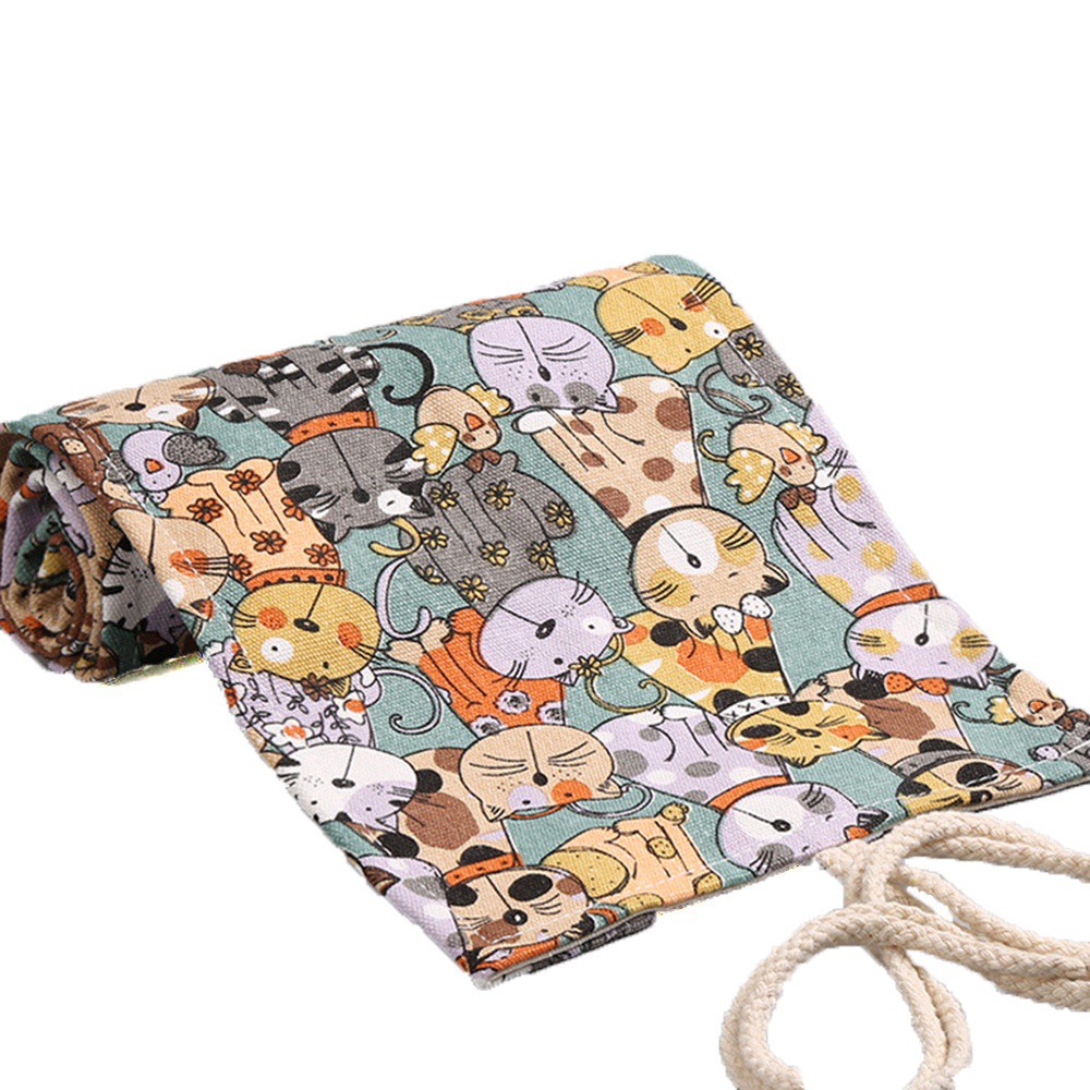 Túi Đựng Bút Chì 12 / 24 / 36 / 48 / 72 Ngăn Bằng Vải Bạt Họa Tiết Hoạt Hình Sáng Tạo Thanh Lịch